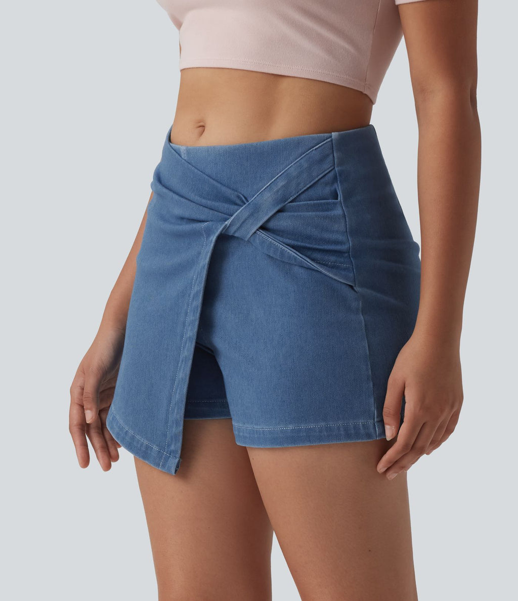 Halara Flex™ Skort micro-court en denim taille mi-haute