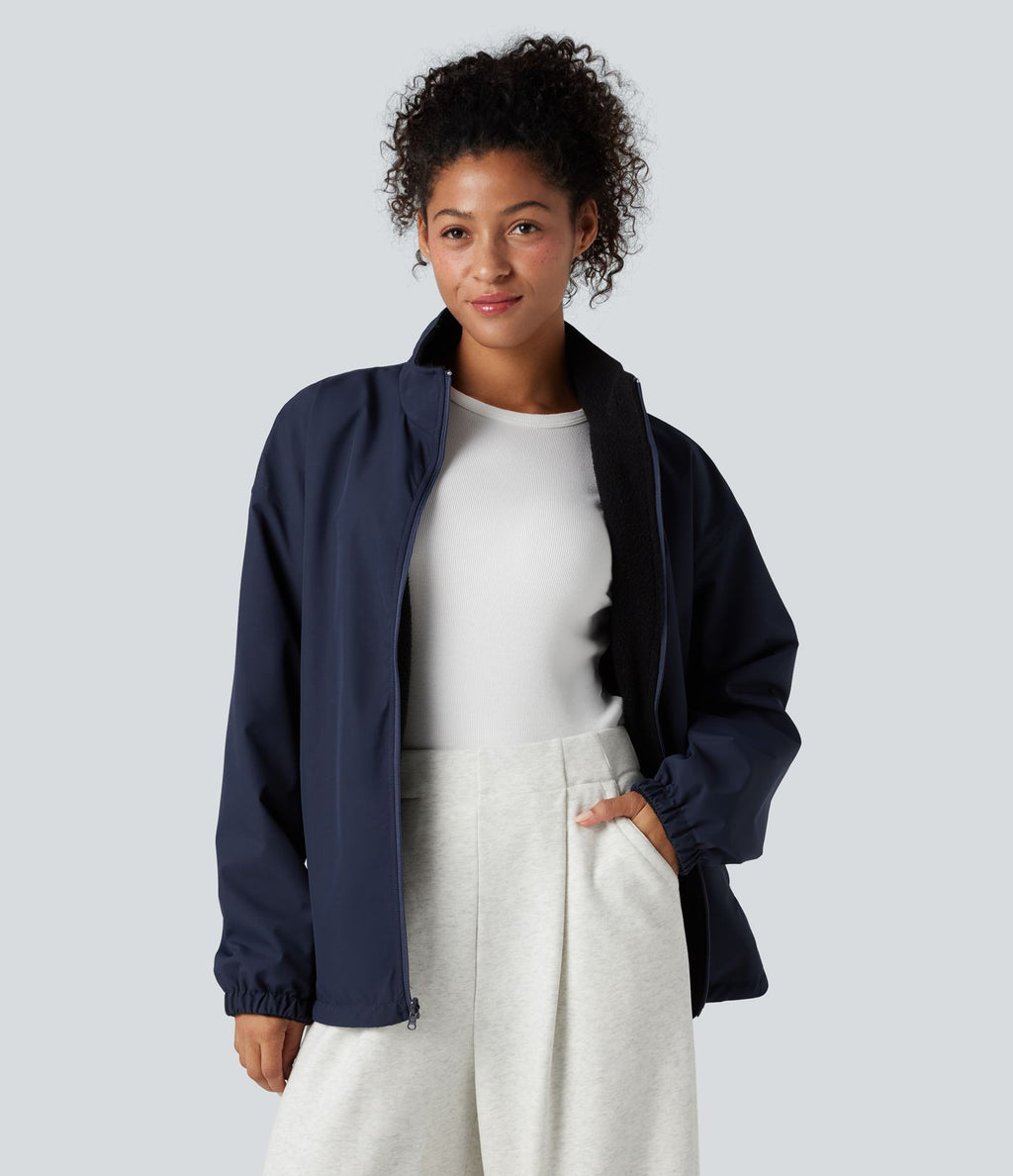 Veste polaire randonnée réversible col montant fermeture éclair manches longues avec poches (Deux looks en un)
