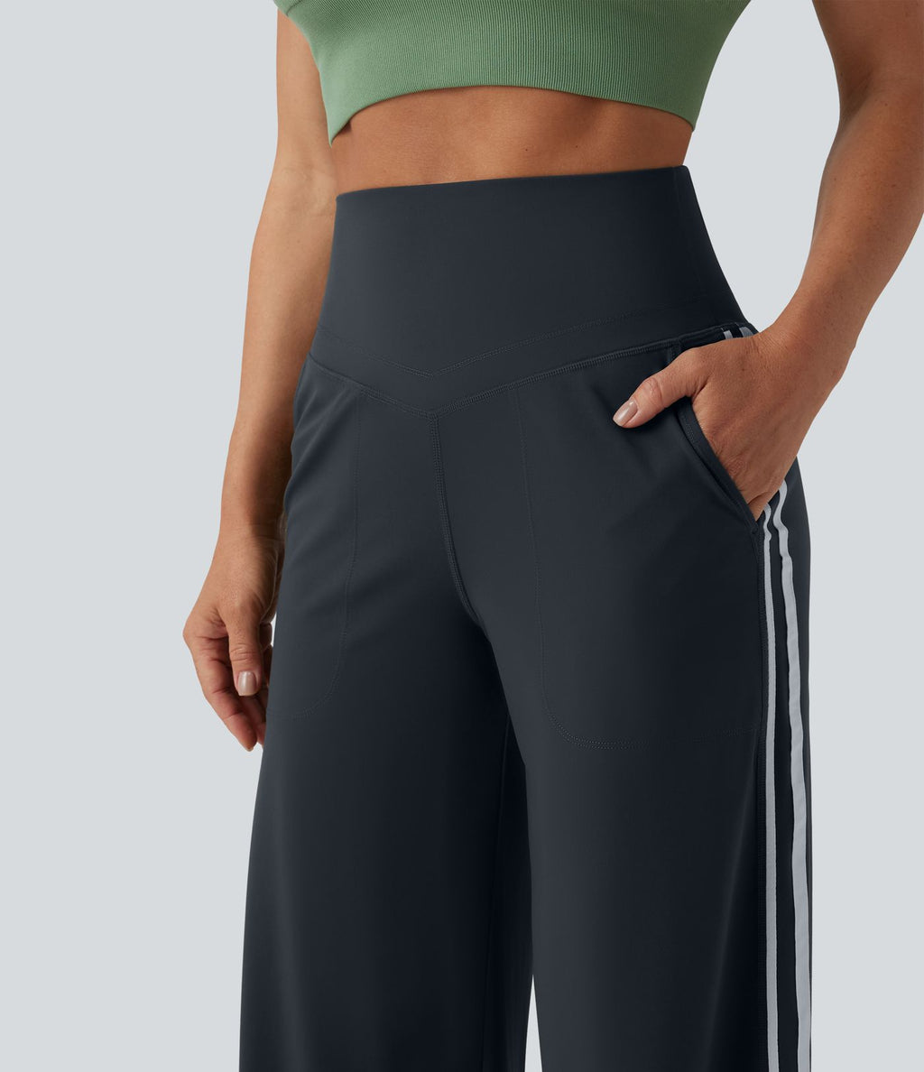 Pantalon ample yoga Halara UltraSculpt™ taille haute gainant à rayures color block avec poches