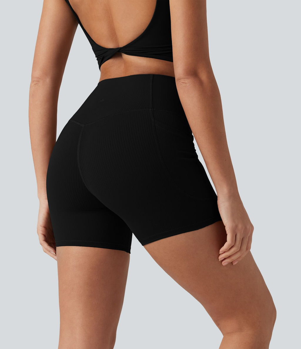 Short cycliste de yoga gainant côtelé taille haute UltraSculpt™ 12,5 cm avec poches