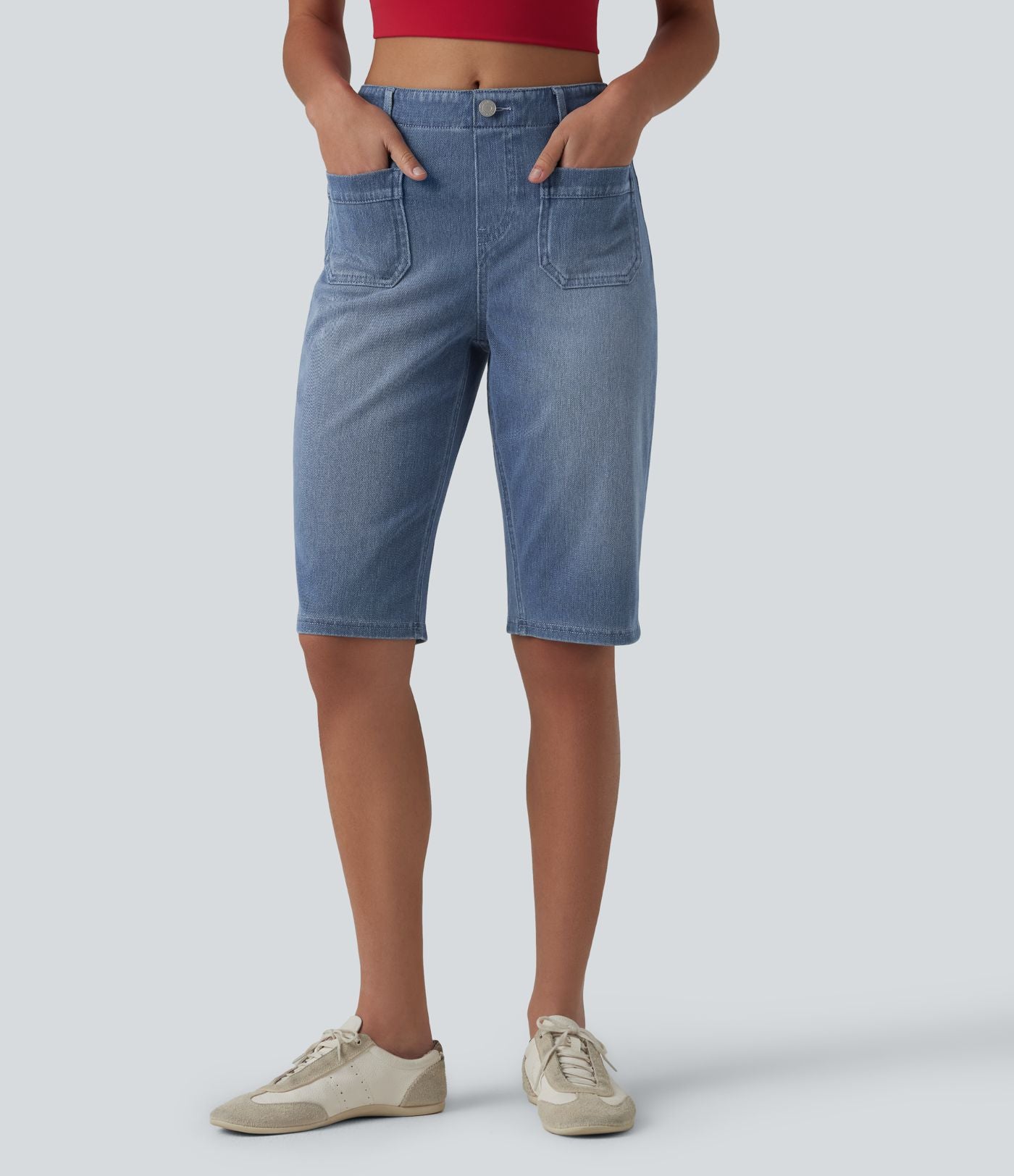 Halara Flex™ Short en jean casual taille mi-haute ourlet roulé avec poches