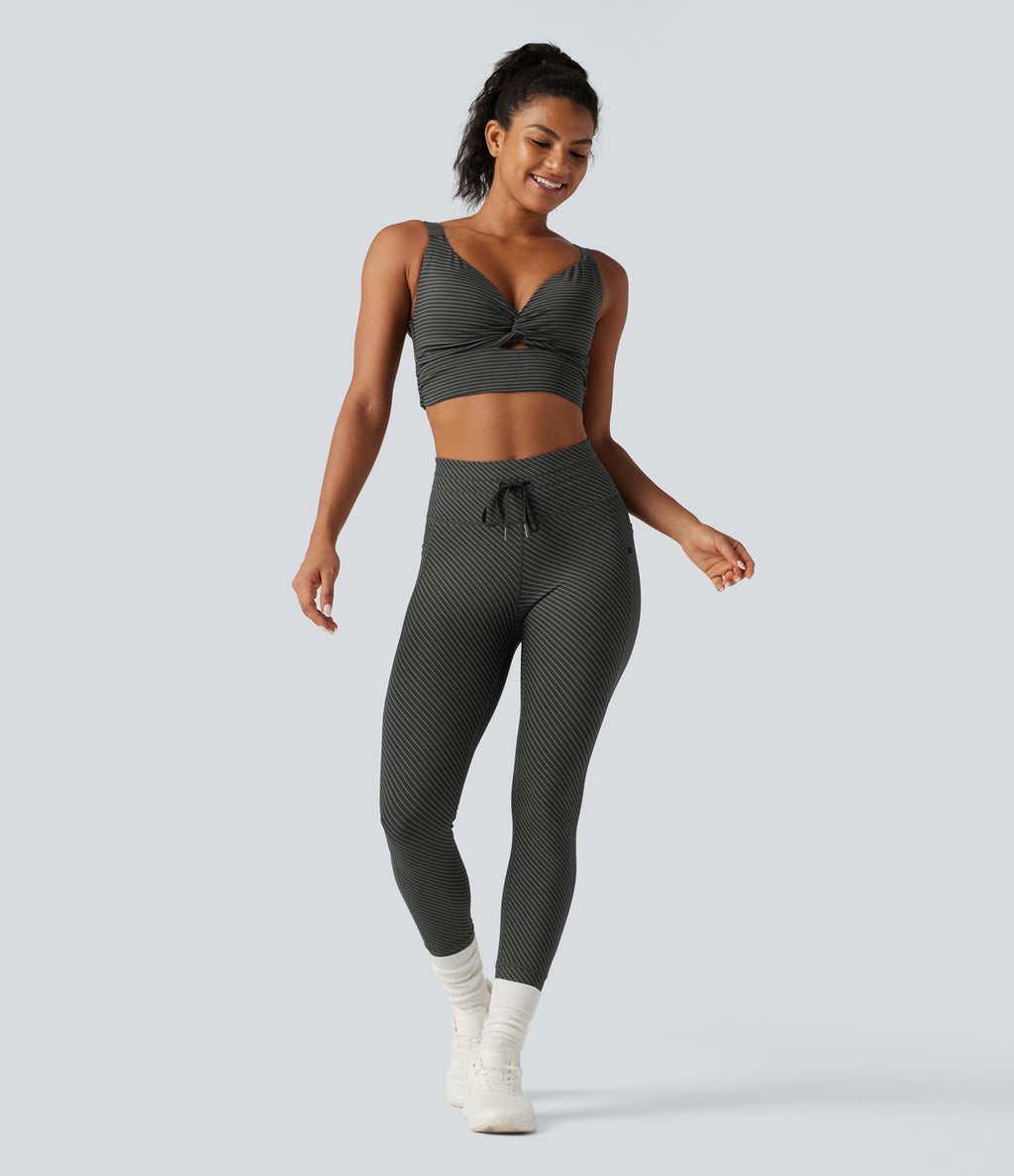 Legging de yoga taille haute en sergé rayé avec cordon de serrage et poches