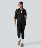Veste polaire de randonnée réversible col montant manches longues avec poches (Deux looks en un)