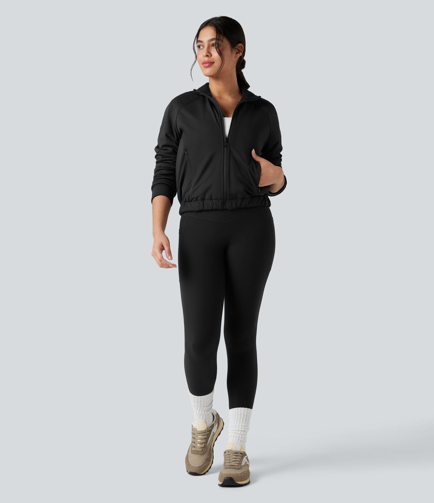 Veste polaire de randonnée réversible col montant manches longues avec poches (Deux looks en un)