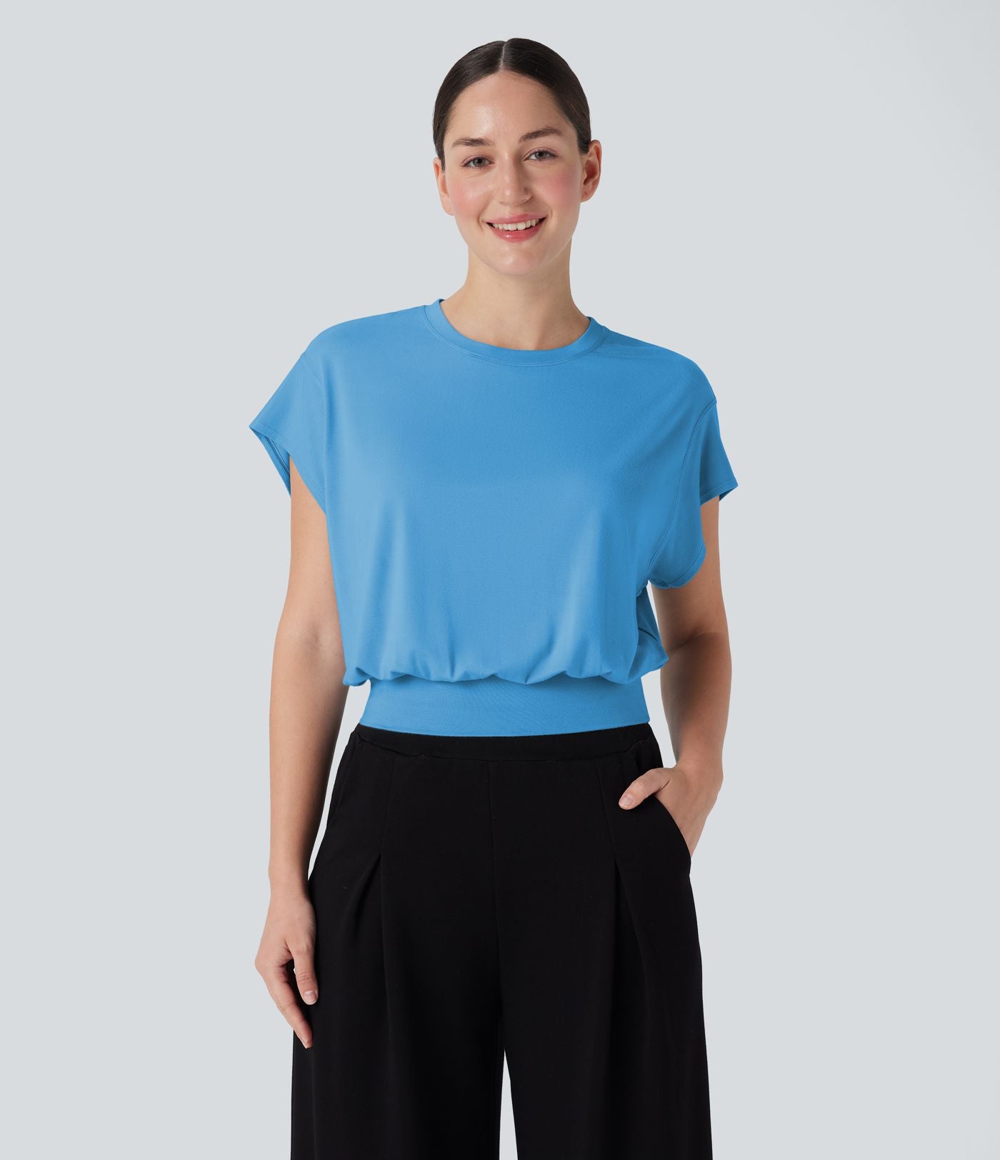 T-shirt de travail à col rond et manches chauve-souris courtes
