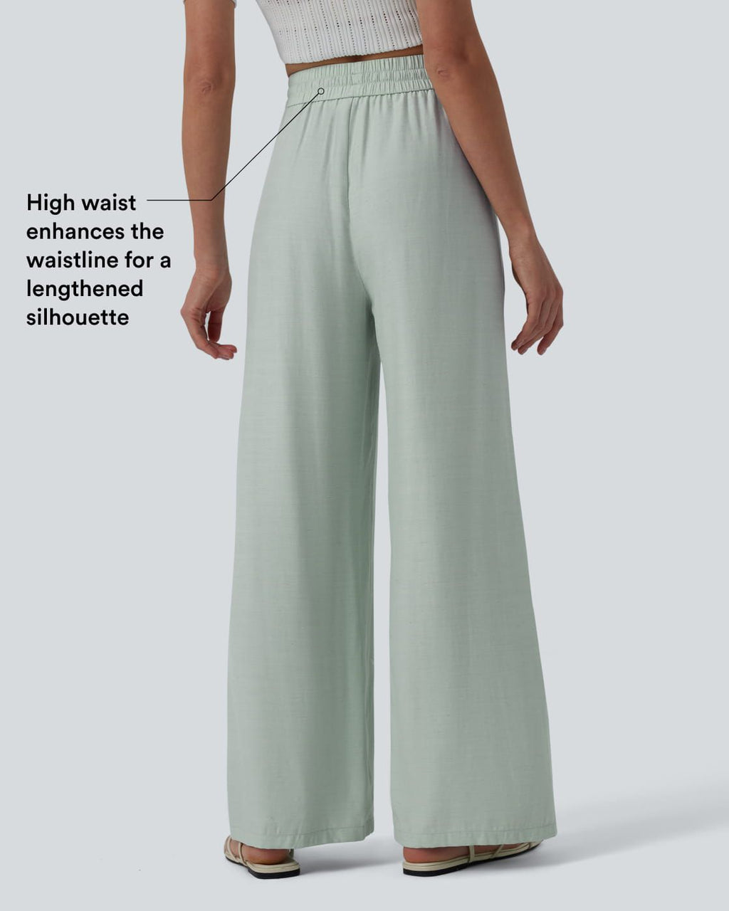 Pantalon casual large mélange lin taille haute avec cordon de serrage et poches