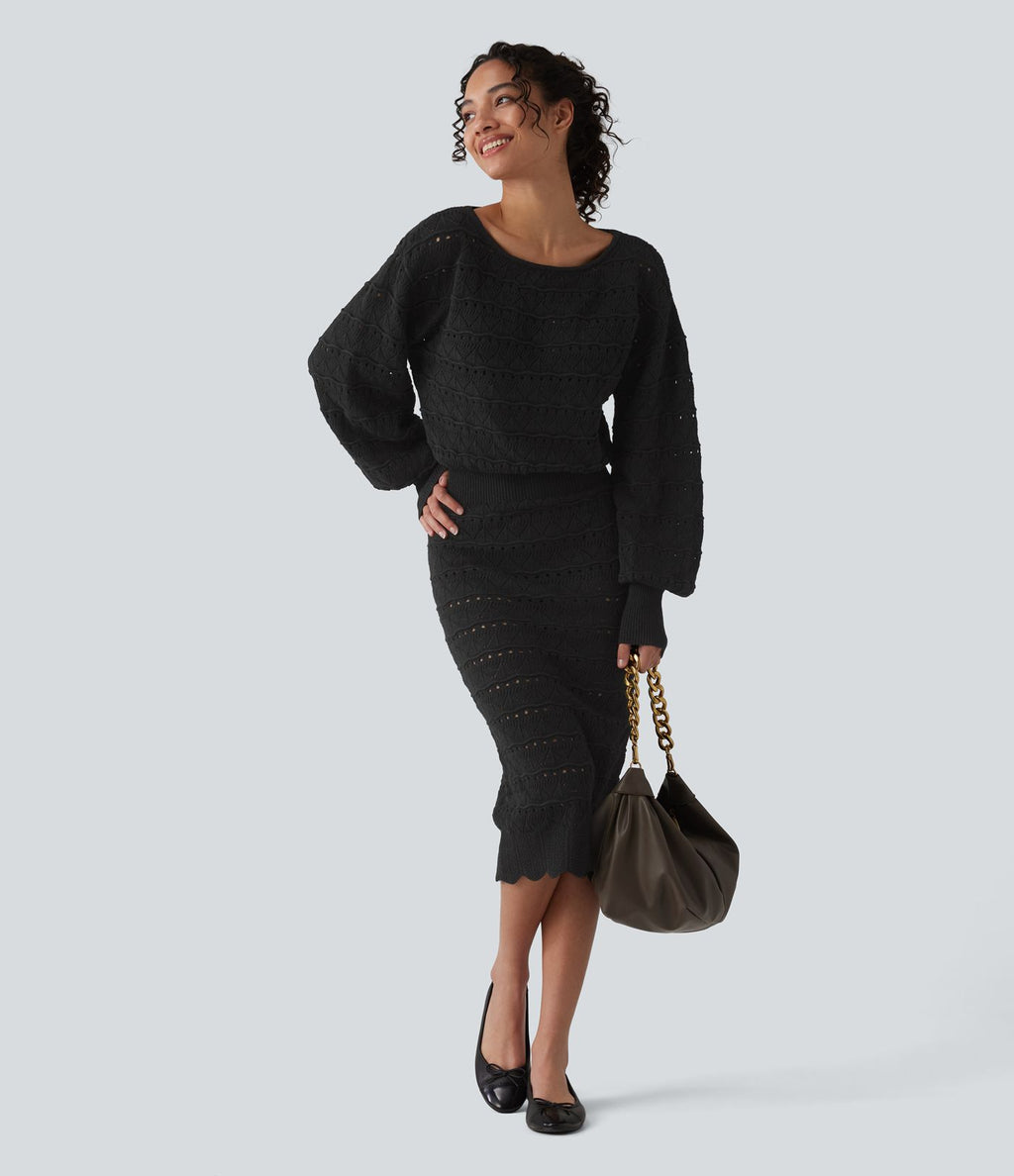 Robe pull midi casual col bateau à manches longues