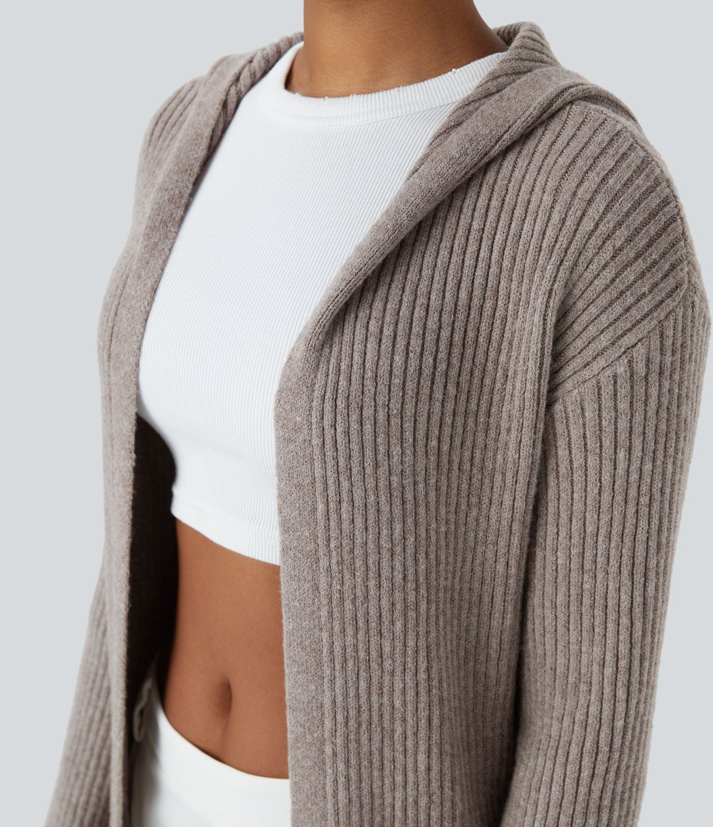 Cardigan long casual à capuche, manches longues et poches