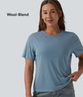 T-shirt décontracté ample à col rond et manches courtes en laine mélangée