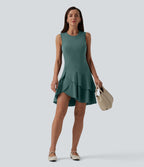 Robe mini décontractée SoftlyZero™ Airy col rond sans manches à volants superposés effet frais InstantCool