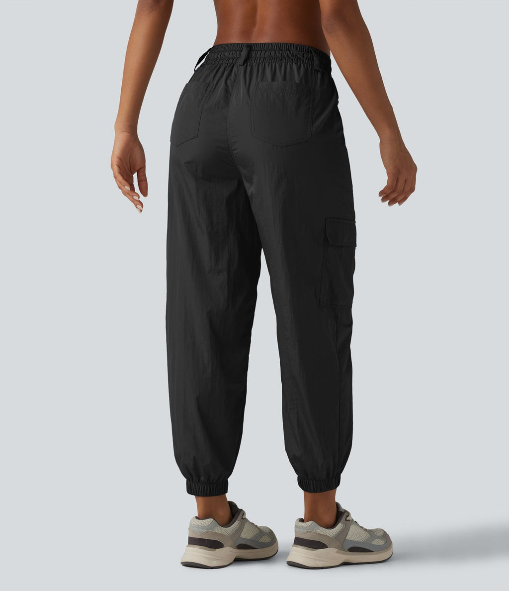 Jogging cargo fuselé taille haute à cordon de serrage avec poches