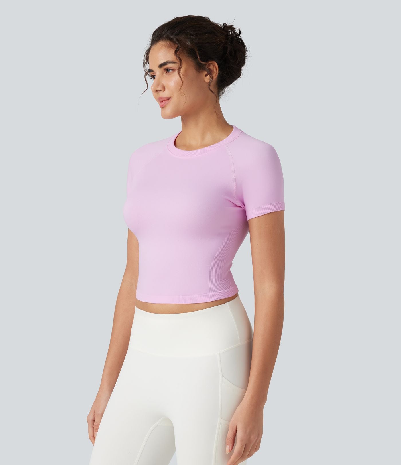 Haut de sport yoga OneForm sans couture Flow col rond manches courtes raglan ajusté