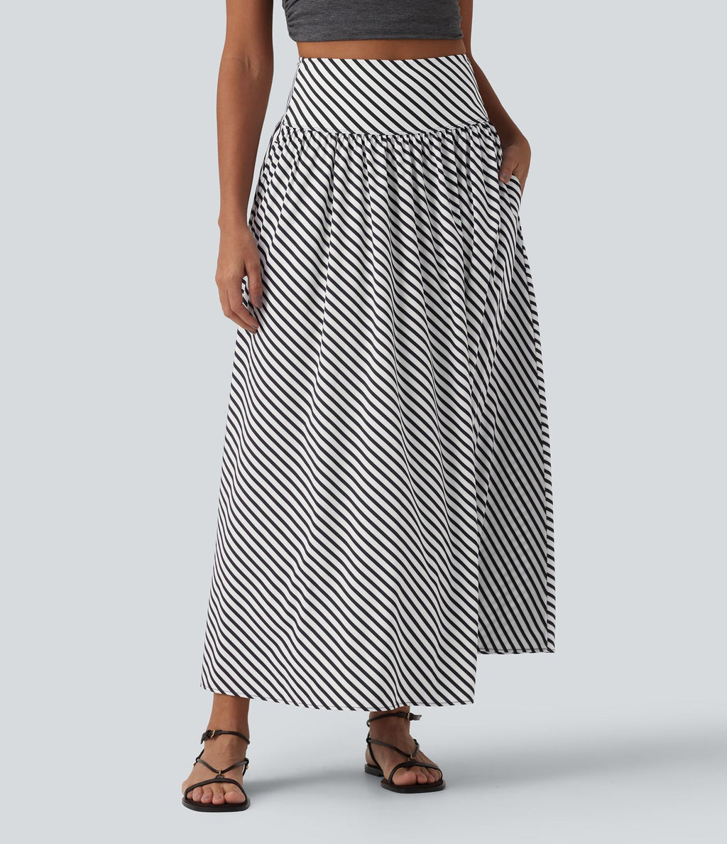 Jupe longue fluide casual à rayures taille haute avec poches