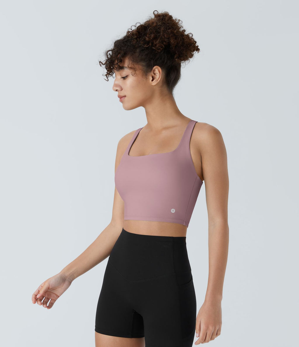 Débardeur yoga court SoftlyZero™ Airy col carré dos nu bretelles croisées effet frais InstantCool, bonnets A-C, protection solaire UPF50+