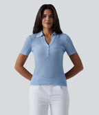 Pull tailleur à col polo et manches courtes