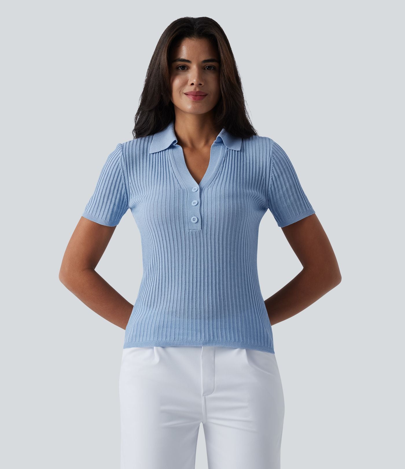 Pull tailleur à col polo et manches courtes
