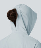 Veste de randonnée à capuche, manches longues, passants pouces et zip avec poches - UPF40+