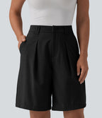 Bermuda tailleur taille haute aspect lin avec poches