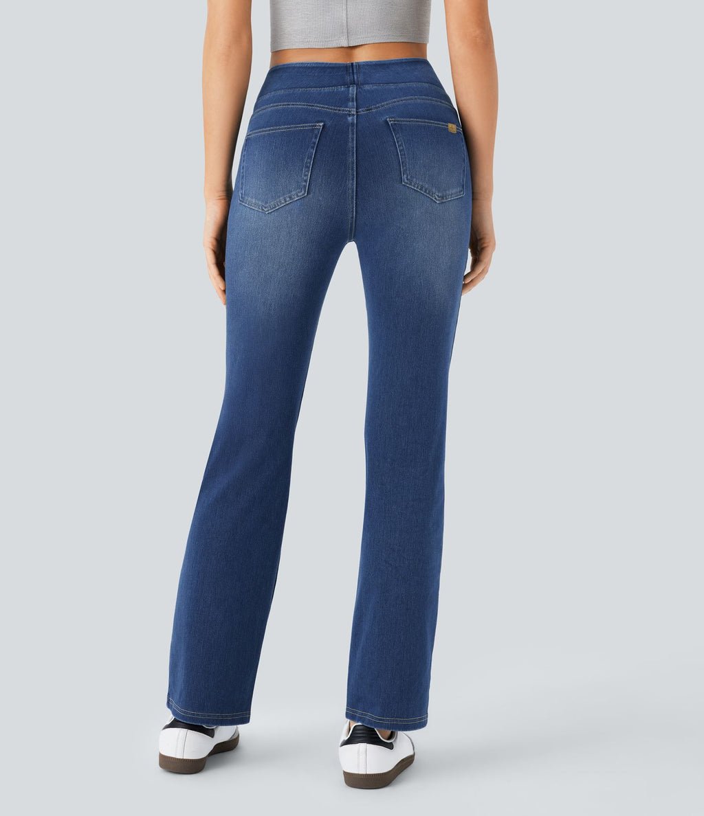 Halara Flex™ Jean bootcut décontracté extensible délavé taille haute à poches multiples