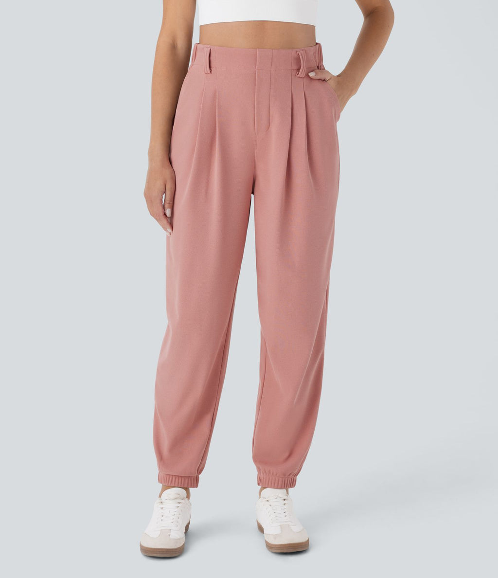 Pantalon de jogging décontracté taille haute fuselé en tissu gaufré avec poche latérale