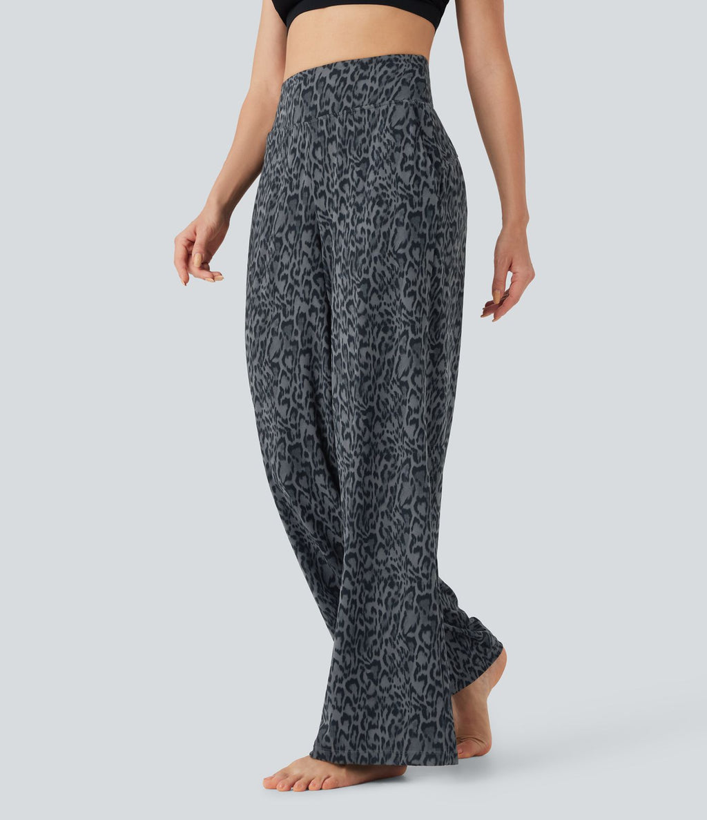 Pantalon de yoga large Halara UltraSculpt™ taille haute imprimé léopard avec poches