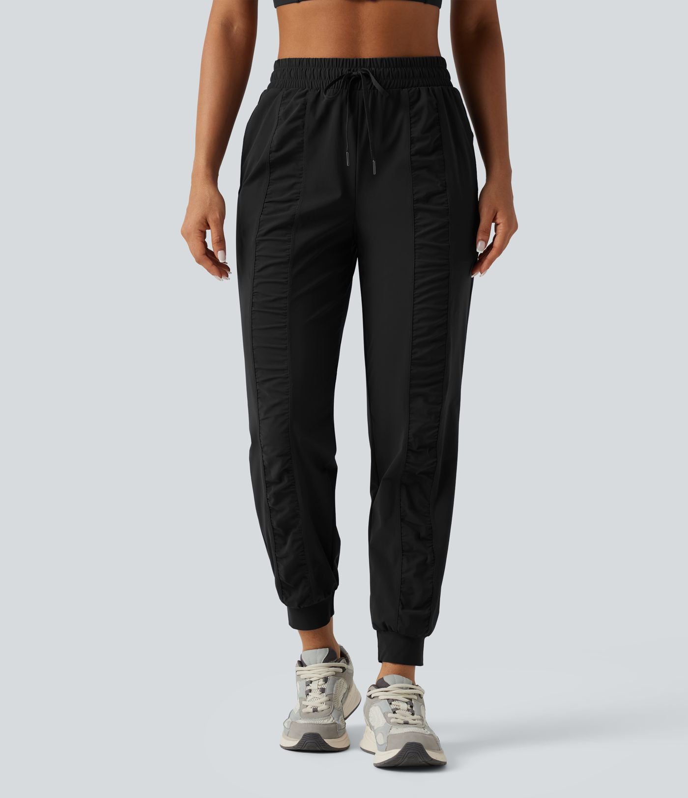 Jogging de running taille haute, cordon de serrage, fronces, coupe fuselée, séchage rapide, à effet frais InstantCool, avec poches, protection solaire UPF40+