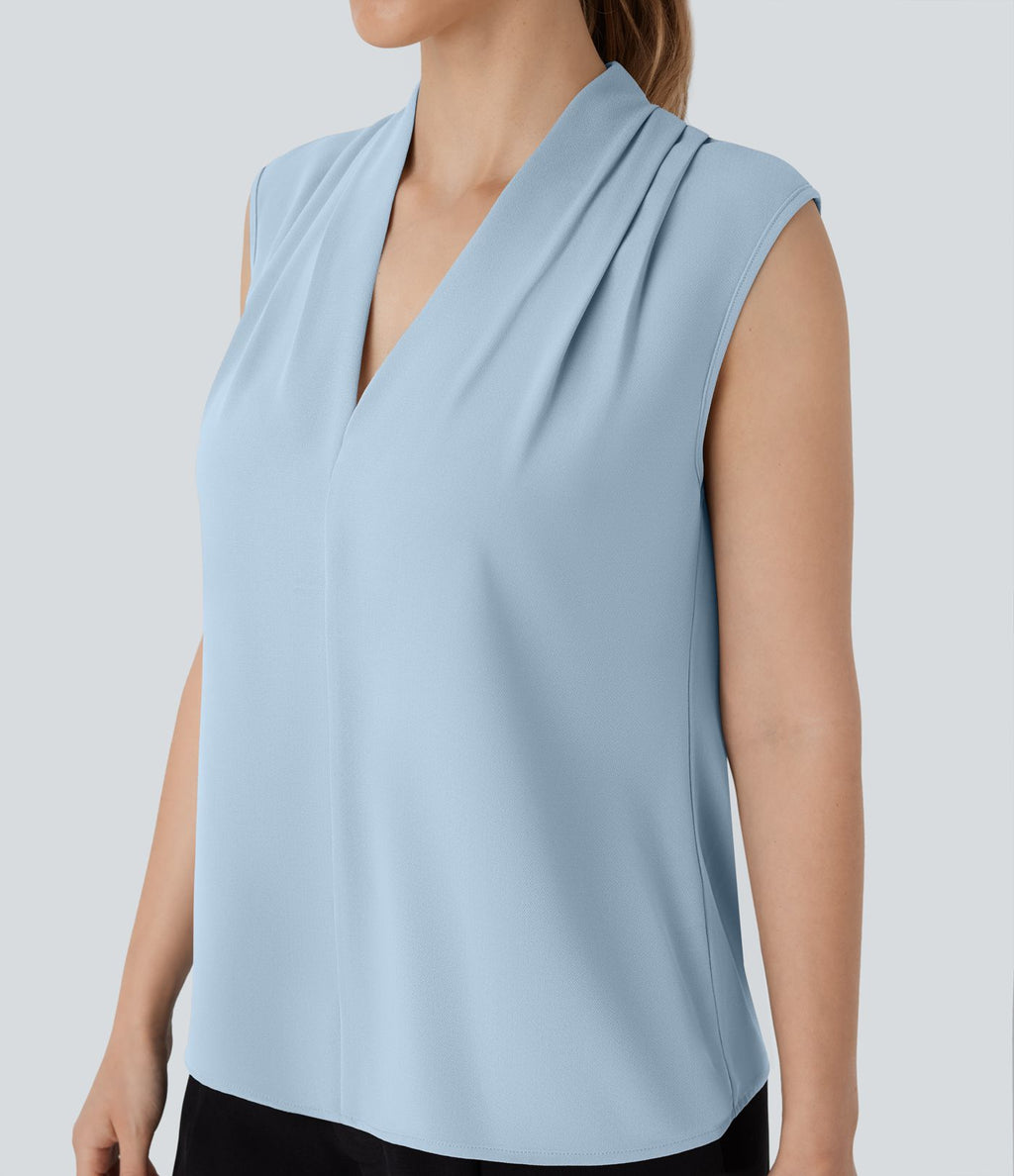 Blouse sans manches col V pour le bureau