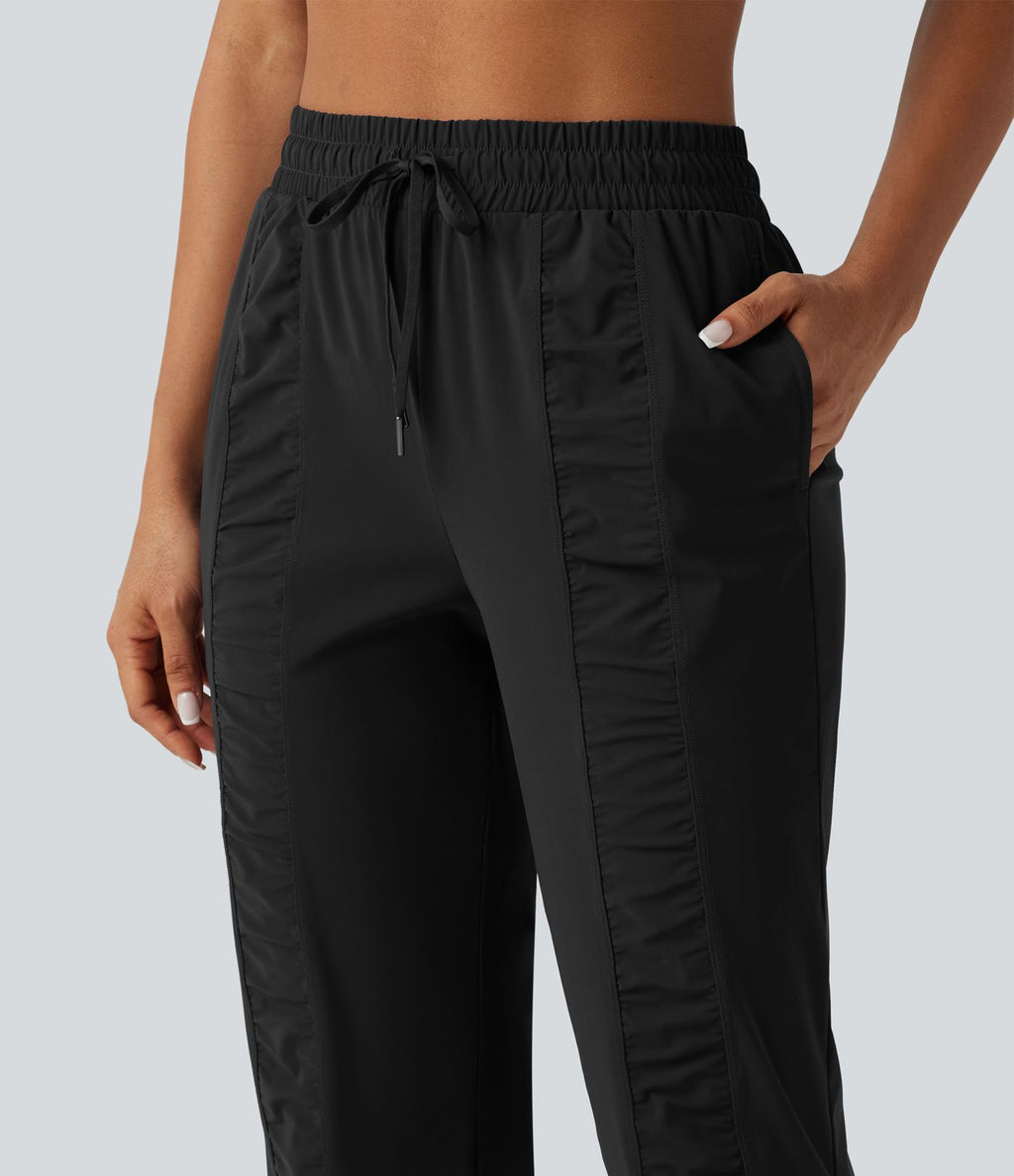 Jogging de running taille haute, cordon de serrage, fronces, coupe fuselée, séchage rapide, à effet frais InstantCool, avec poches, protection solaire UPF40+