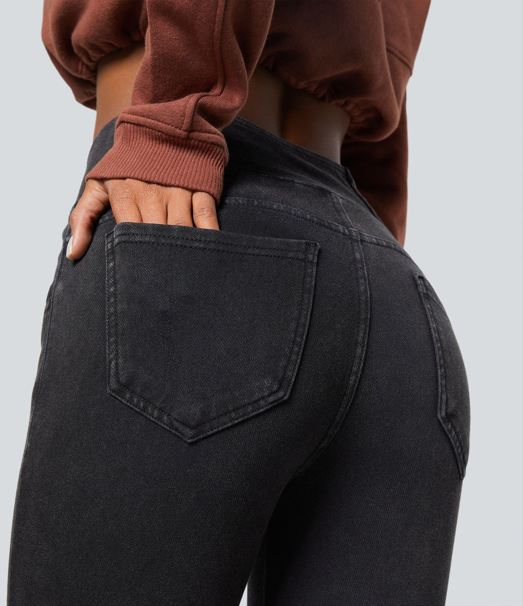 Halara Flex™ Denim Heat Legging casual 7/8 taille haute croisée avec poches