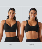 Brassière yoga SoftlyZero™ maintien léger à décolleté V plongeant, coussinets fixes, push-up, protection solaire UPF 50+