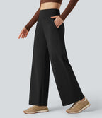 Pantalon de yoga large gainant taille haute avec poches