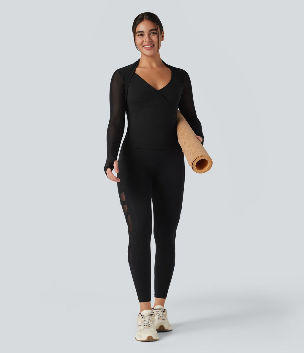 Top de sport yoga SoftlyZero™ Plush 2-en-1 mesh contrastant avec trous pouces