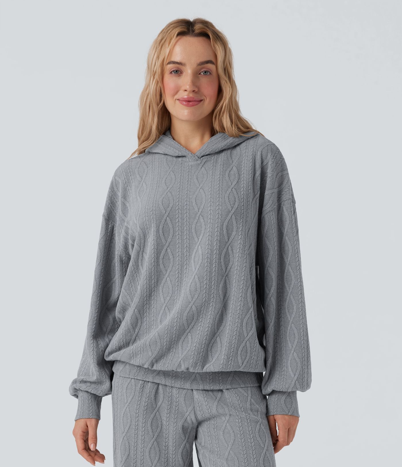 Sweatshirt décontracté à capuche manches longues oversize maille torsadée