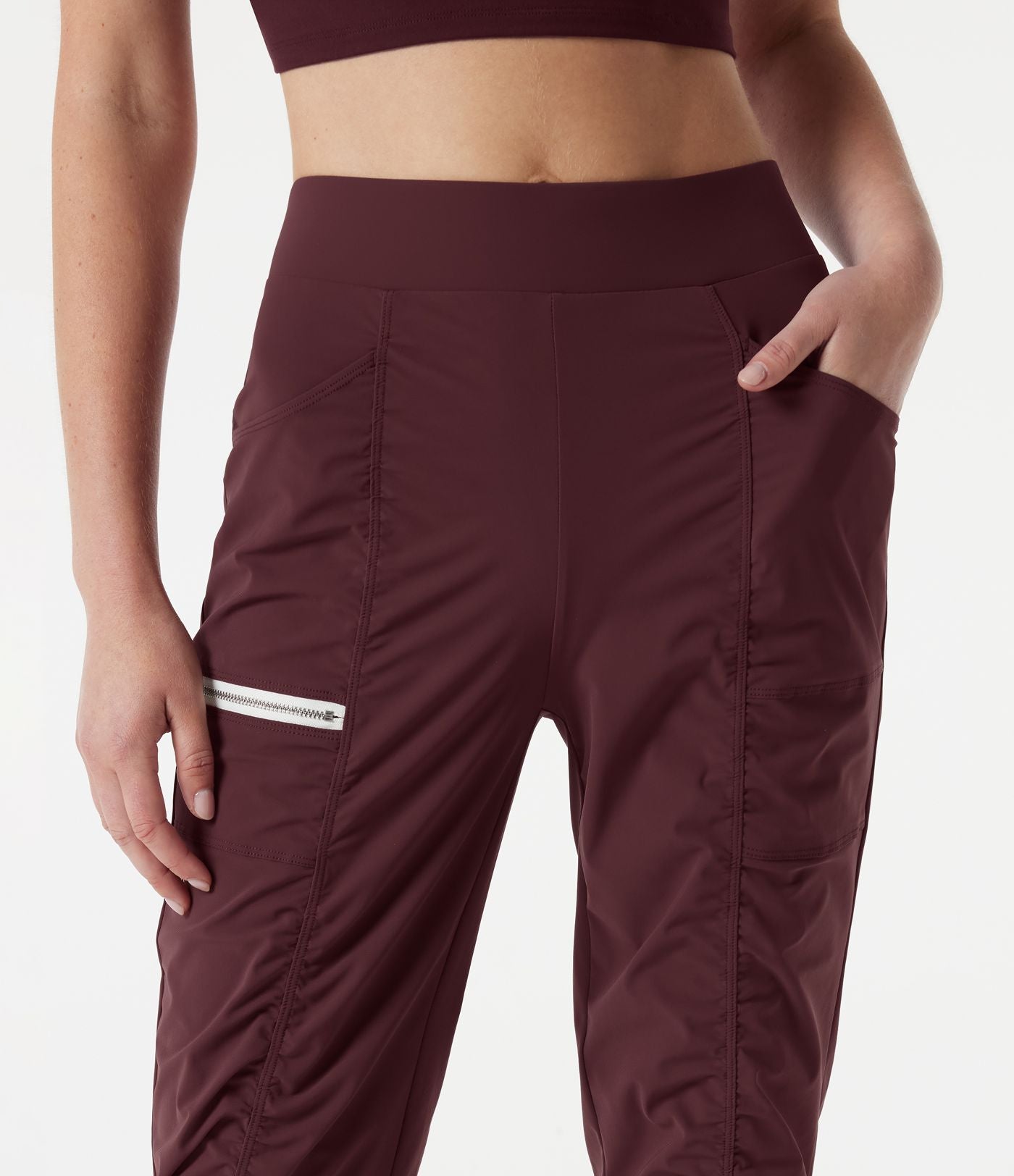 Pantalon slim de running taille haute à séchage rapide avec fronces et poches