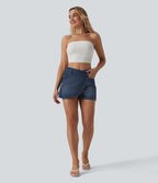 Jupe-short denim Halara Flex™ asymétrique casual taille mi-haute avec poches