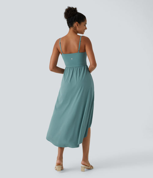 Breezeful™ Robe Casual 2 Pièces Dos Nu Haut Bas Poche Latérale Fluide Séchage Rapide
