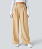 Pantalon Tailleur Large Fluide Halara Flex™ Gaufré Taille Haute Poches Latérales