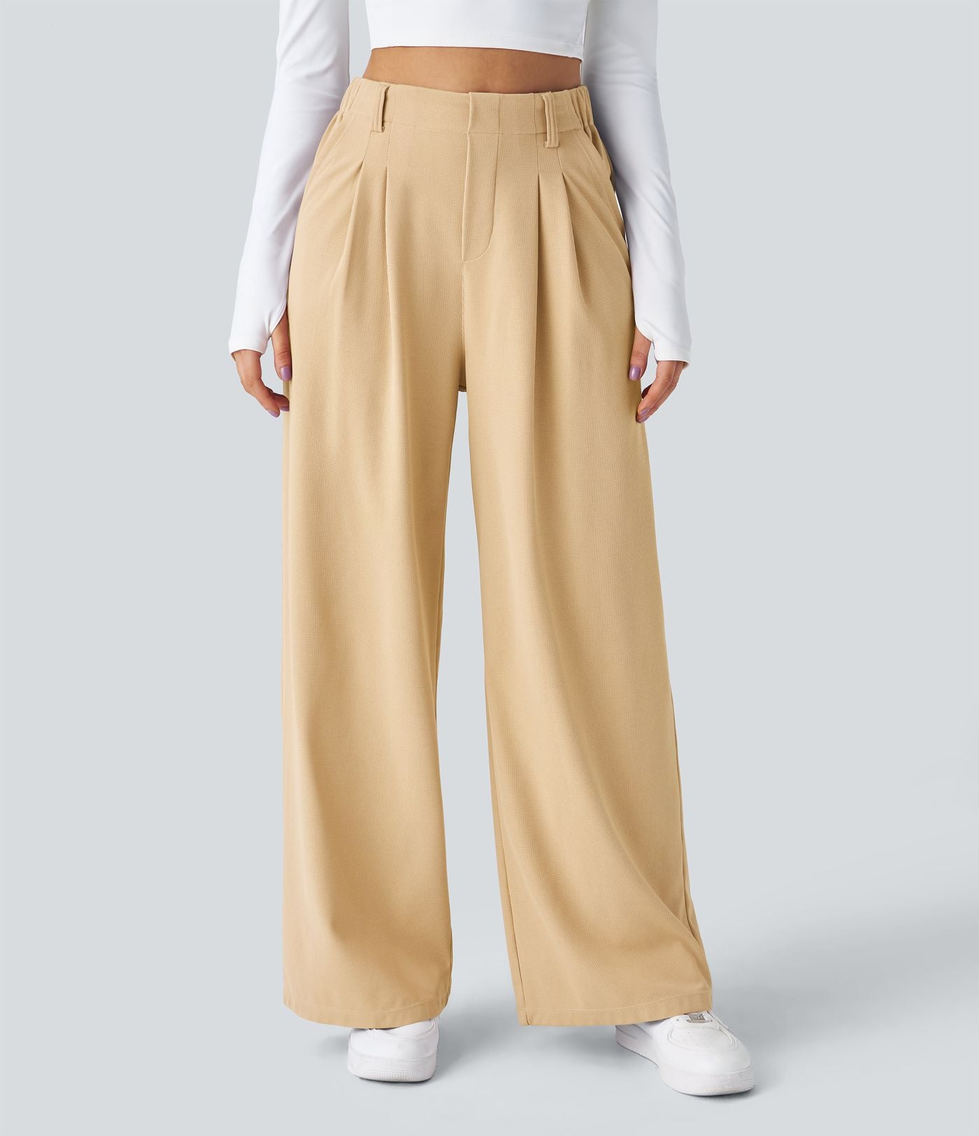 Pantalon Tailleur Large Fluide Halara Flex™ Gaufré Taille Haute Poches Latérales