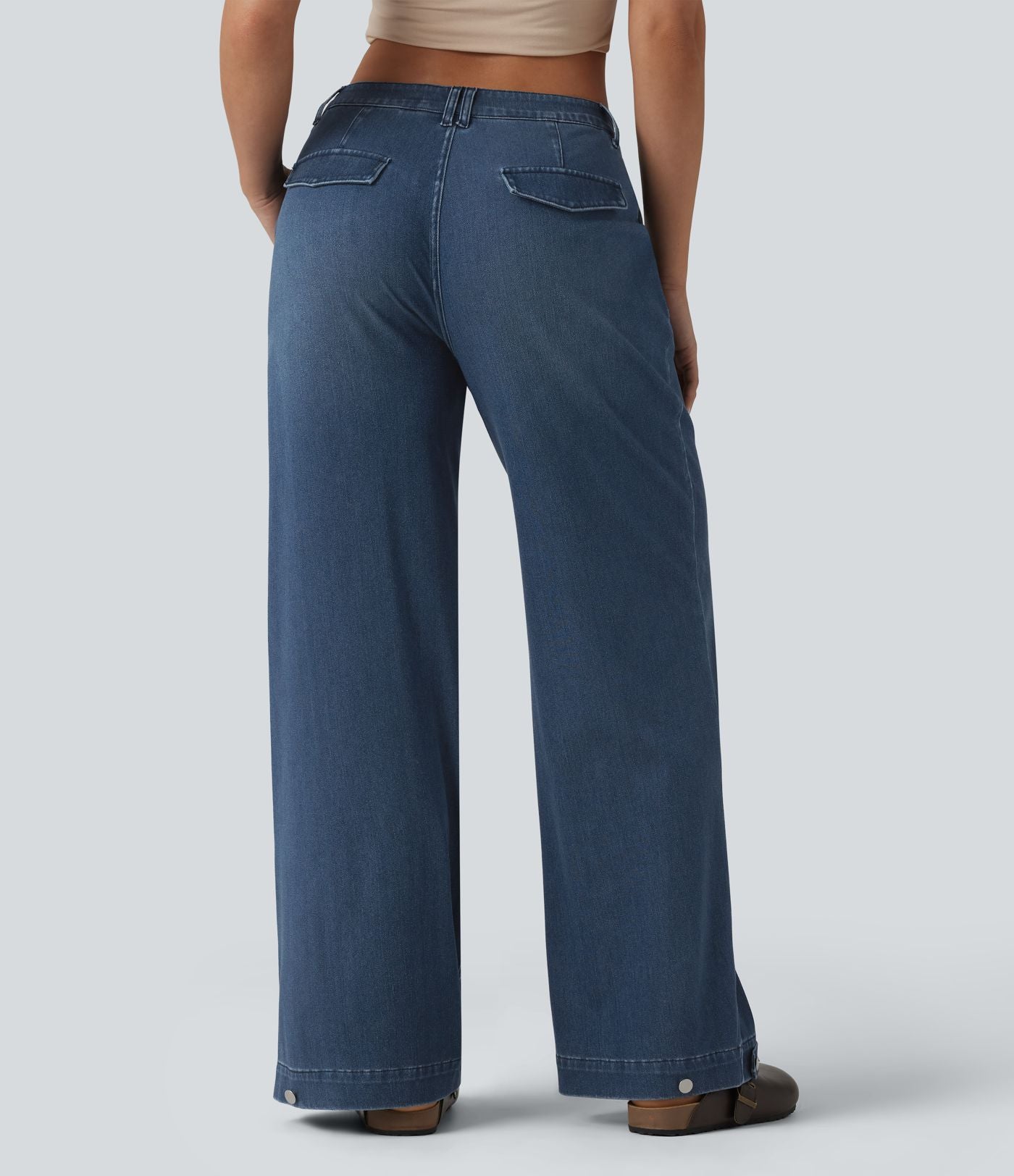 Halara Flex™ Jean large casual baggy taille mi-haute en lyocell drapé effet délavé, ourlet ajustable et poches