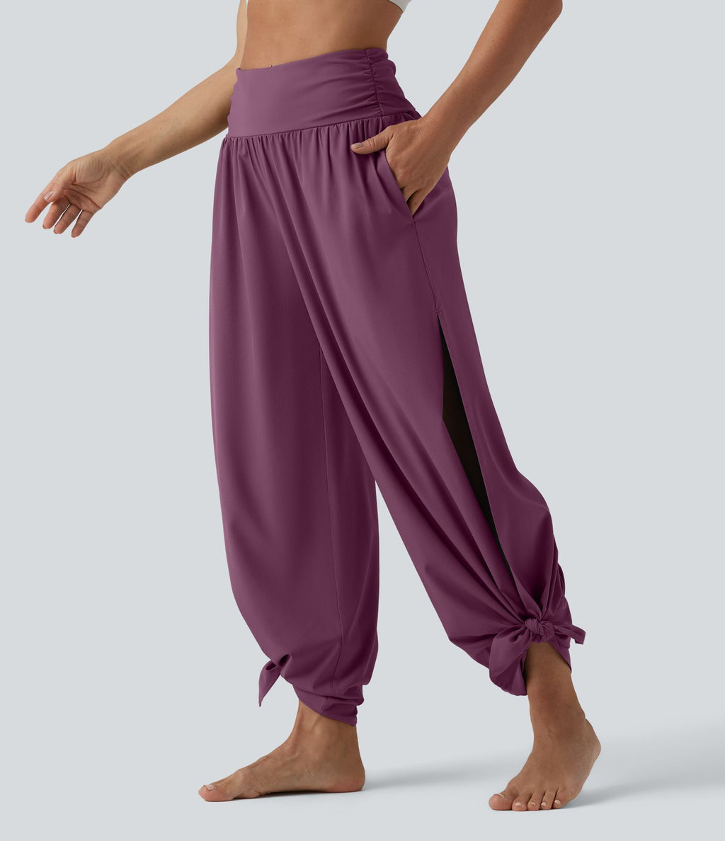 Pantalon fluide Breezeful™ taille haute à séchage rapide avec fronces, fente et poches