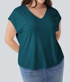 T-shirt décontracté grande taille col V manches courtes