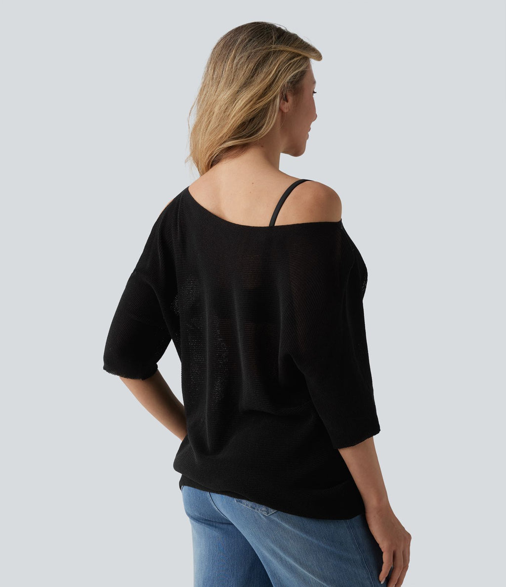 Pull décontracté asymétrique demi-manches