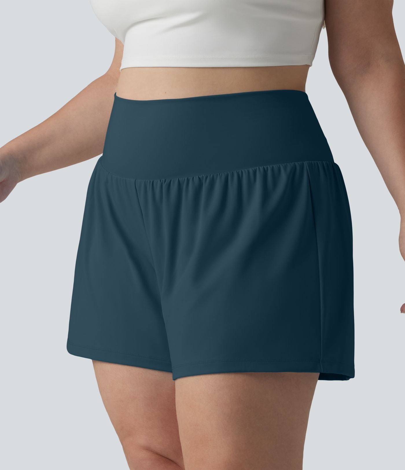 Short Yoga 10cm Plus Longue Taille Ultra Haute 2 en 1 Poche Arrière Poche Cachée Latérale Grande Taille