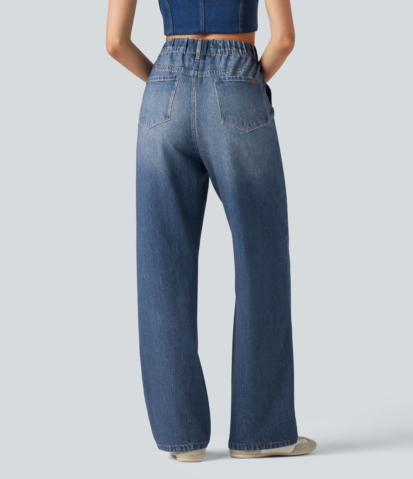 Pantalon de jogging taille haute en molleton French Terry imprimé jean avec poches