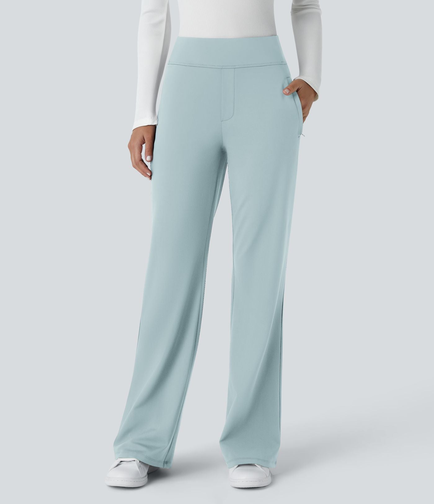 Pantalon tailleur évasé taille mi-haute Halara Flex™ DayStretch avec zip latéral et poches