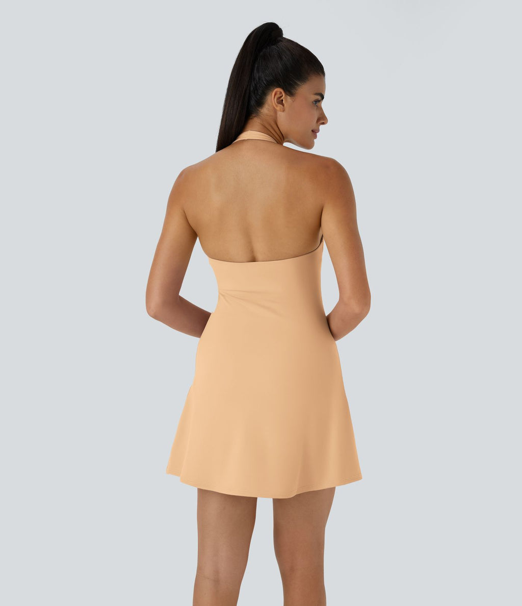 Softlyzero™ Plush Robe Sport Mini 2-en-1 à Poches Dos Nu et Col Halter