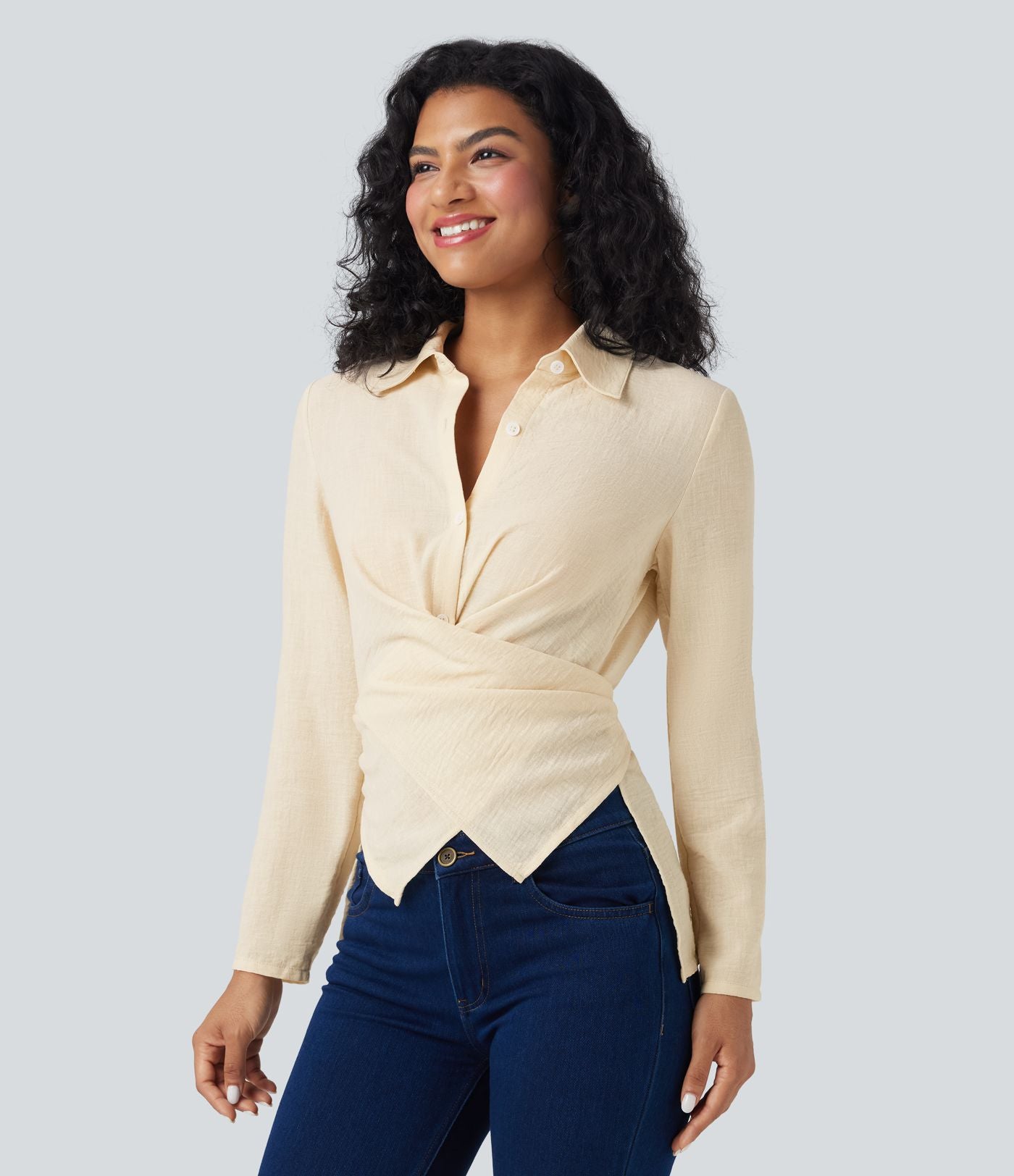 Chemise tailleur portefeuille manches longues avec lien dos