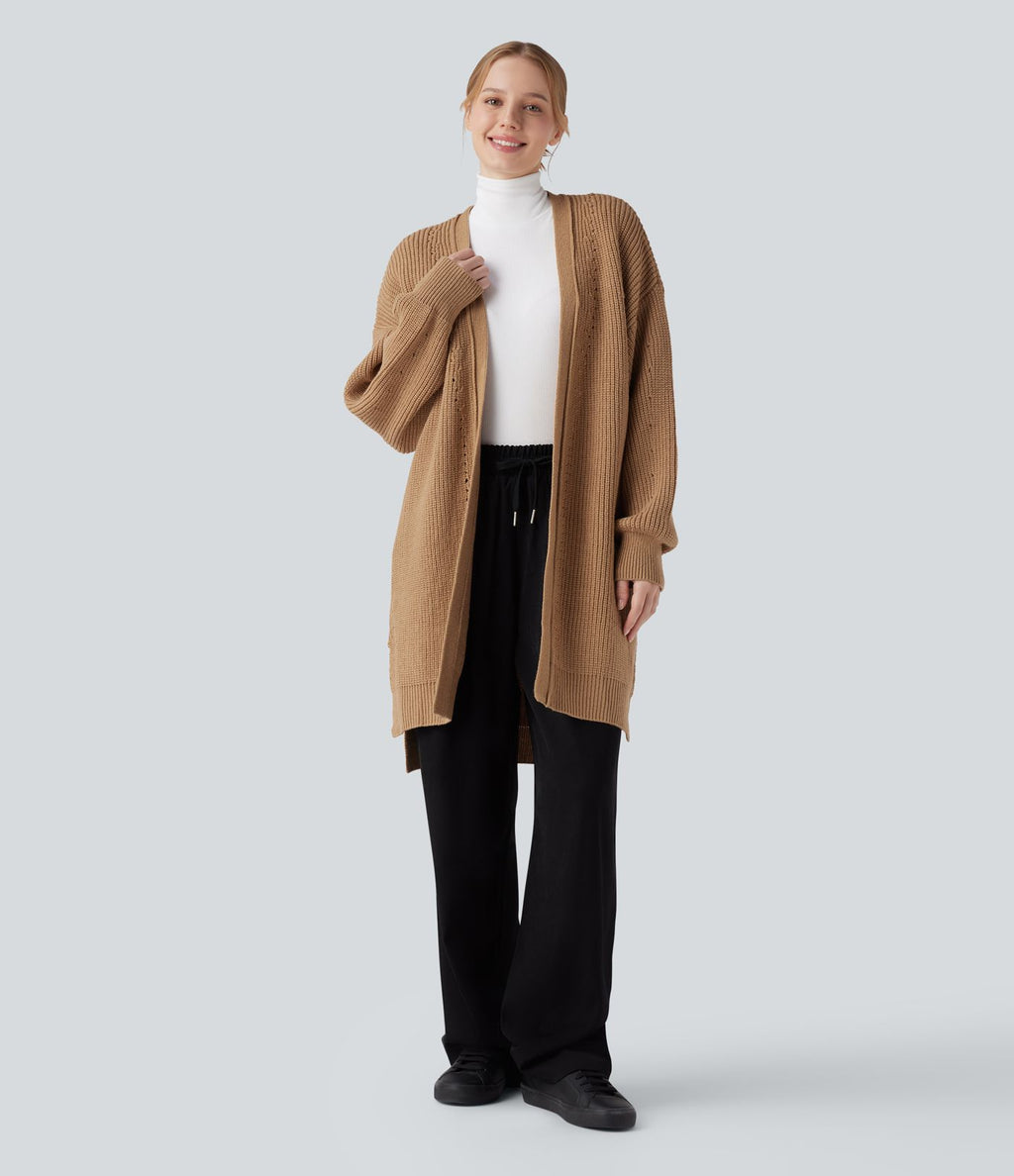 Cardigan long manches évêque avec fentes et découpes