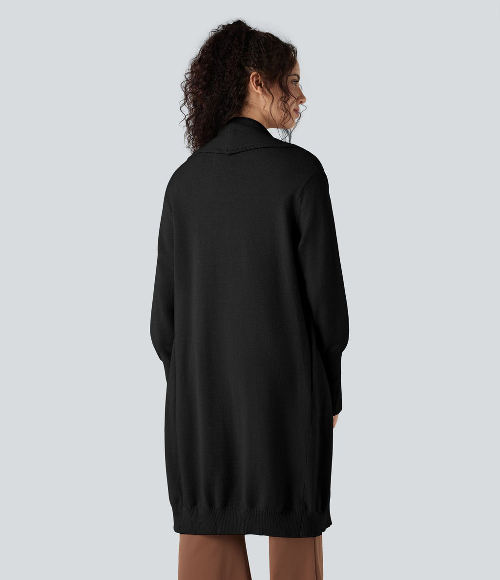 Cardigan long col tailleur manches longues avec poches