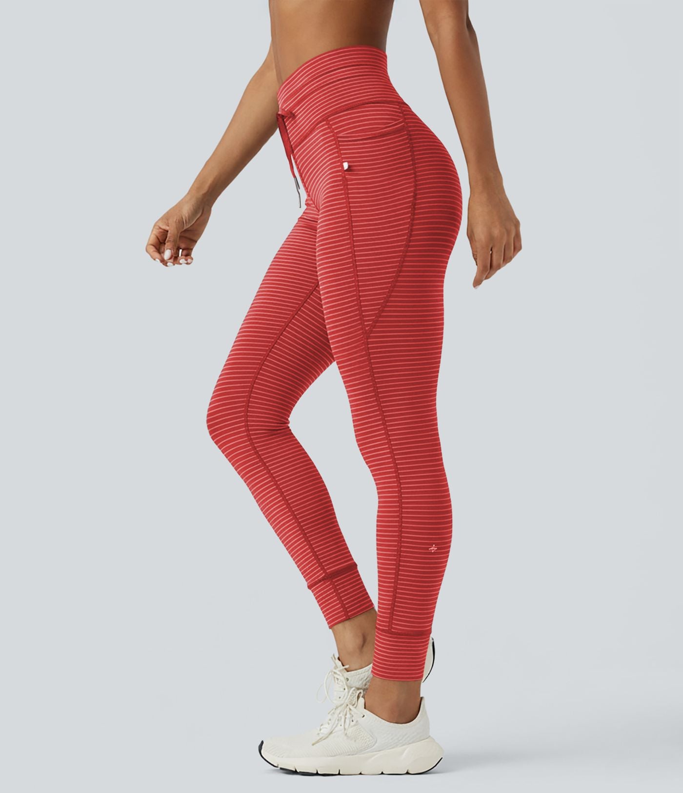 Legging de yoga rayé taille haute avec cordon de serrage et poches